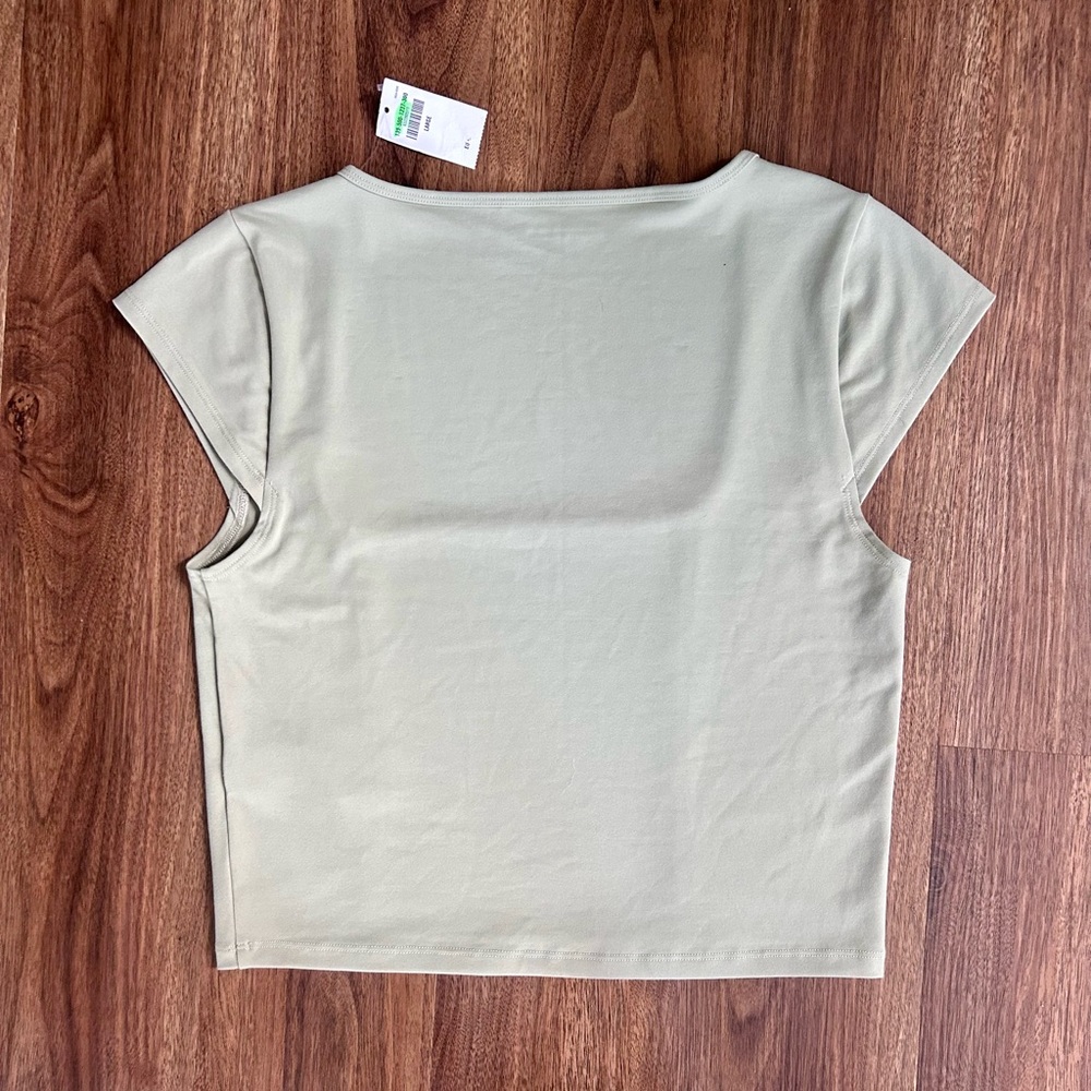 NWT ABERCROMBIE & FITCH Soft Seamless Square Neck Cap Sleeve Tee Minimalist Sz L - Picture 6 of 10